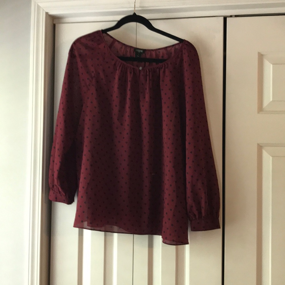 JCrew Burgundy Polka Dot Blouse